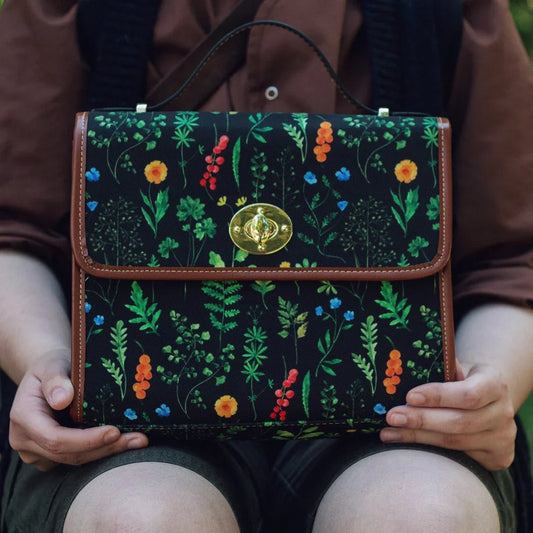Dark wildflower satchel bag with vegan leather strap
Cottagecore wildflower satchel purse