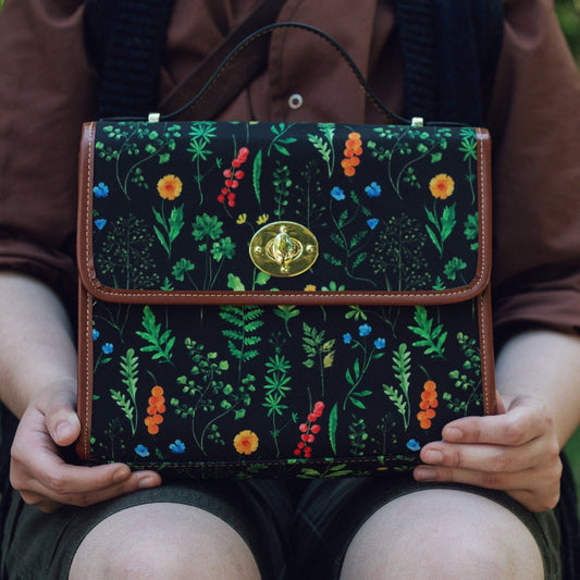 Dark wildflower satchel bag with vegan leather strap
Cottagecore wildflower satchel purse