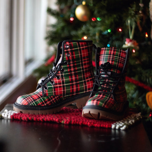 Christmas Tartan Plaid Combat Boots- Ready To Ship