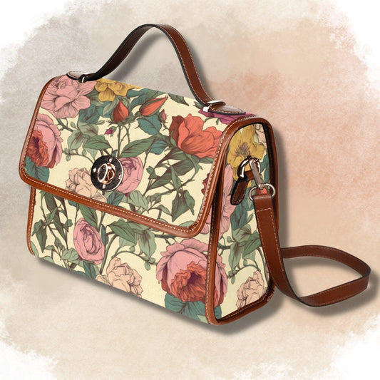 Vintage inspired floral satchel purse with adjustable strap