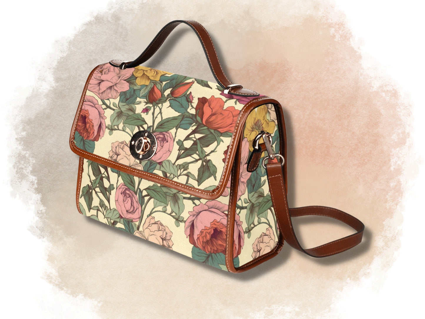 Retro Floral Satchel Bag Gift Cute Women Cross Body Purse Toiletry Bag Women Floral Makeup Bag Cottagecore Purse Farmers Market Bag