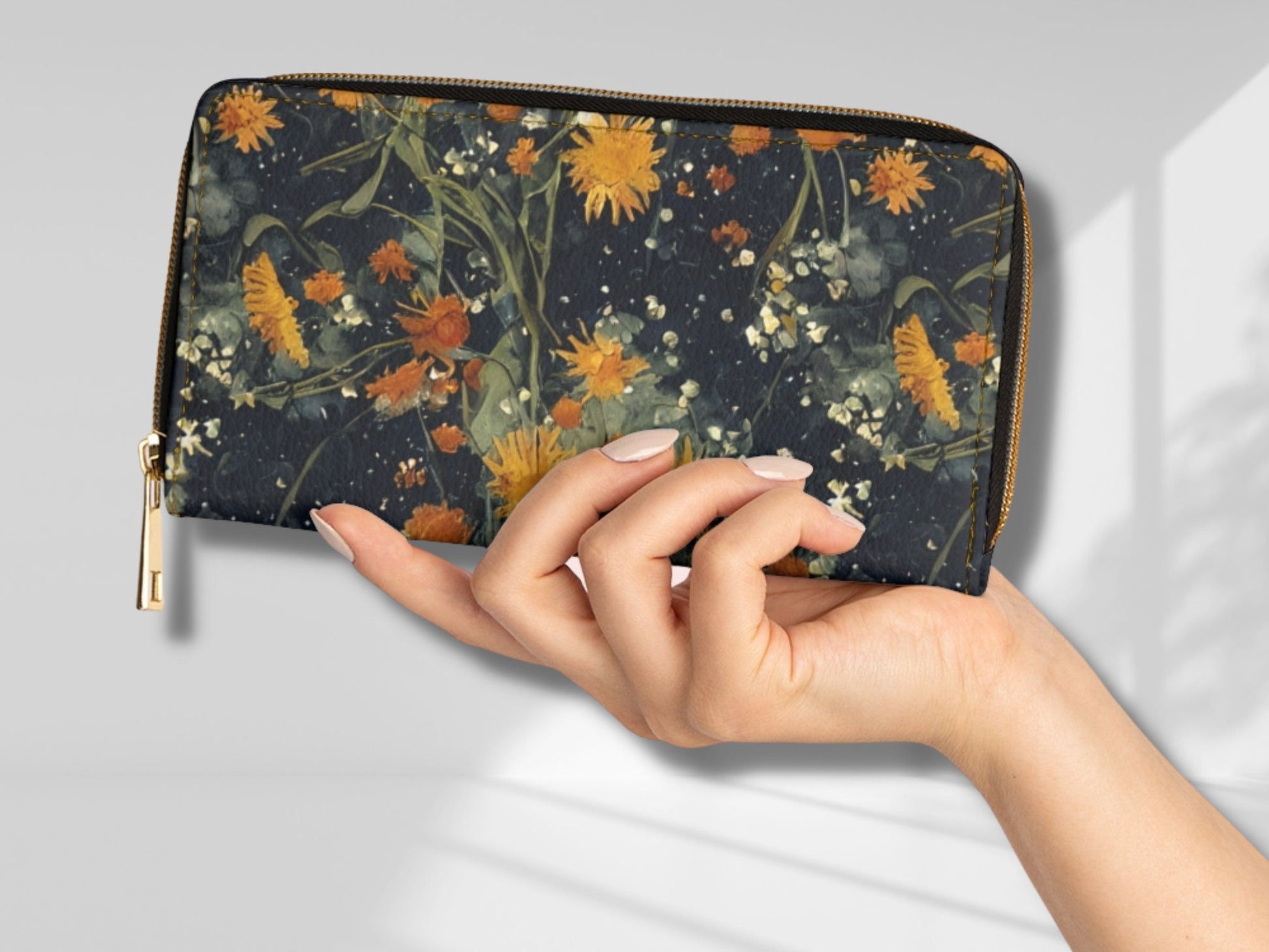 Dandelion Dark Academia Wallet Goblincore Zip Up Wallet Dark Cottagecore Gift for Witchy Lovers Vegan Leather Wallet Women Travel Wallet