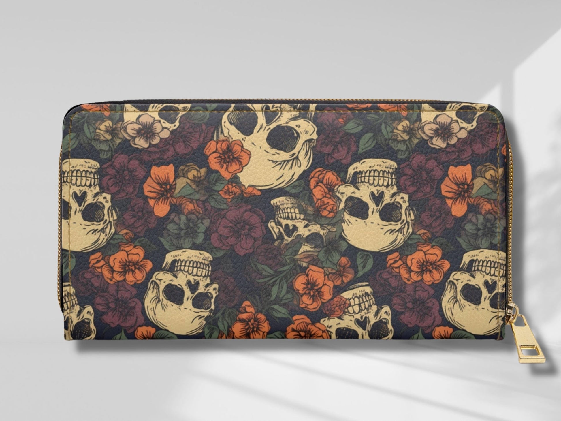 Goth Wallet Gothic Wallet Gift Cute Women Dark Academia Wallet Vegan Leather Wallet Witchy Wallet Halloween Wallet Horror Zip Around Skull