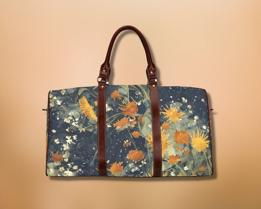 Dark Cottagecore Dandelion Bag Travel Duffel Bag Waterproof Canvas Leather Weekend Bag Carry On Weekender Overnight Bag Travel Luggage