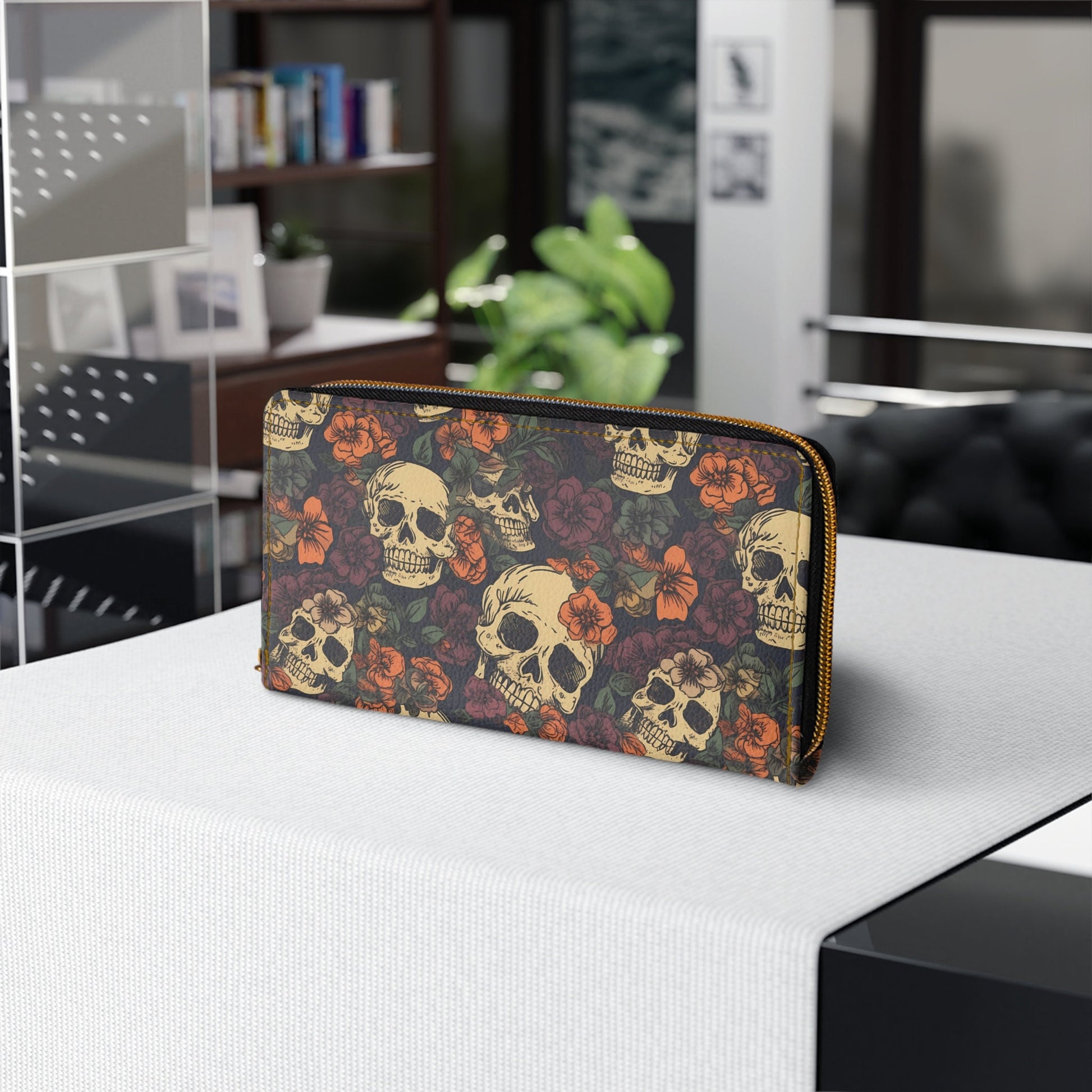 Goth Wallet Gothic Wallet Gift Cute Women Dark Academia Wallet Vegan Leather Wallet Witchy Wallet Halloween Wallet Horror Zip Around Skull