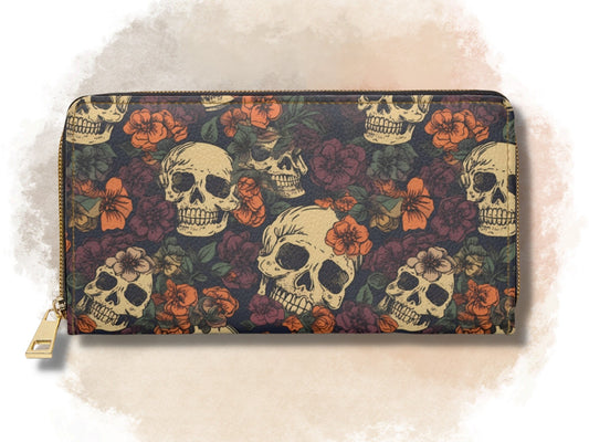 Goth Wallet Gothic Wallet Gift Cute Women Dark Academia Wallet Vegan Leather Wallet Witchy Wallet Halloween Wallet Horror Zip Around Skull