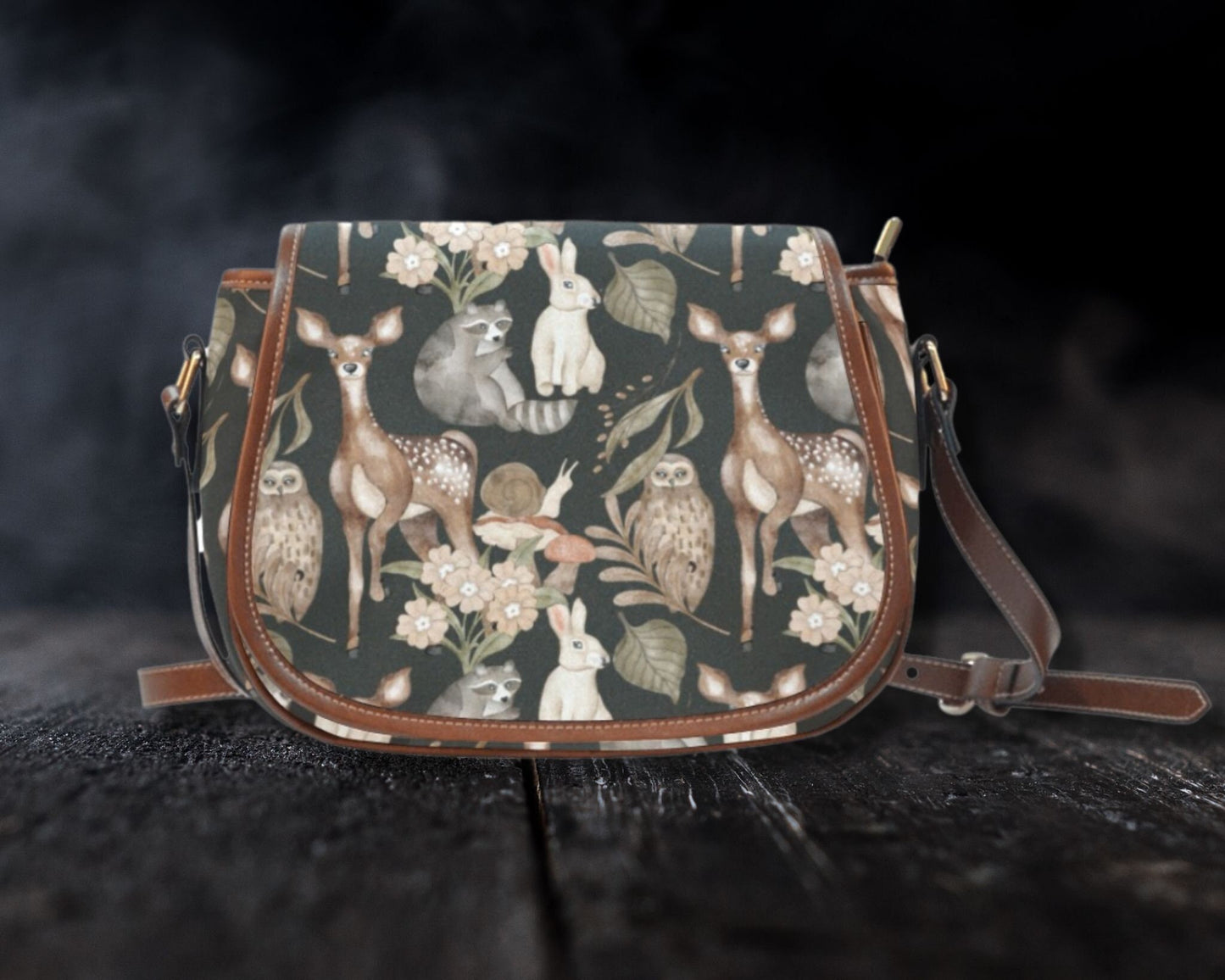 Boho Forest Vegan Leather Saddle Bag For Women mushroom Goth Bag Dark Cottagecore Purse Crossbody Bag Witch Saddle Bag