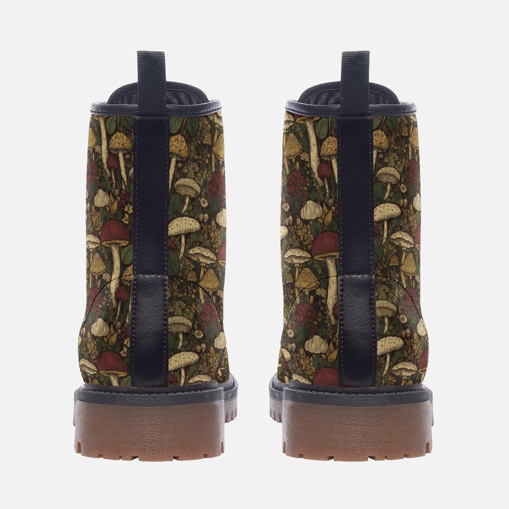 Toadstool Mushroom Vegan Leather Combat Boots Witchy Combat Boots Fairy Grunge Boots Gift for Mushroom Lover Women's Platform Cottagecore