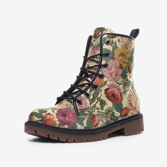 Combat Boots Retro Boho Floral Boots Dark Academia Shoes Mens Leather Boots Witch Shoes Gift for Flower Lover Women's Platform Cottagecore