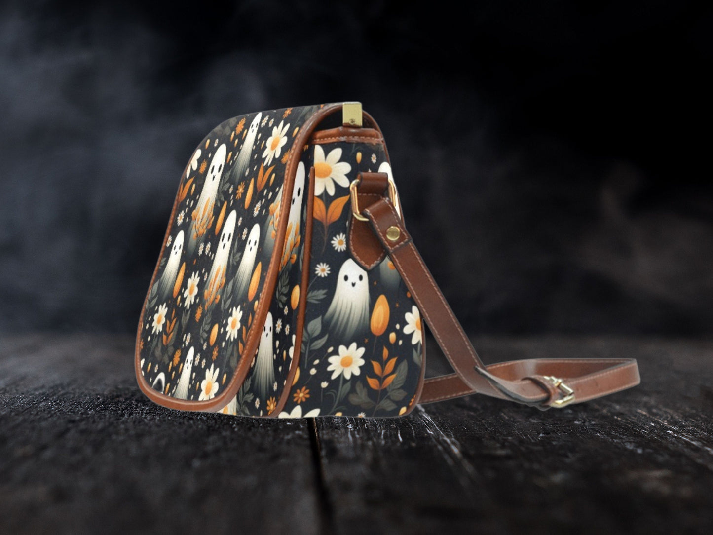 Halloween Purse Boho Bag Floral Ghosts Gift Cute Women Cross Body Purse Women Floral Makeup Bag Cottagecore Purse Wildflowers