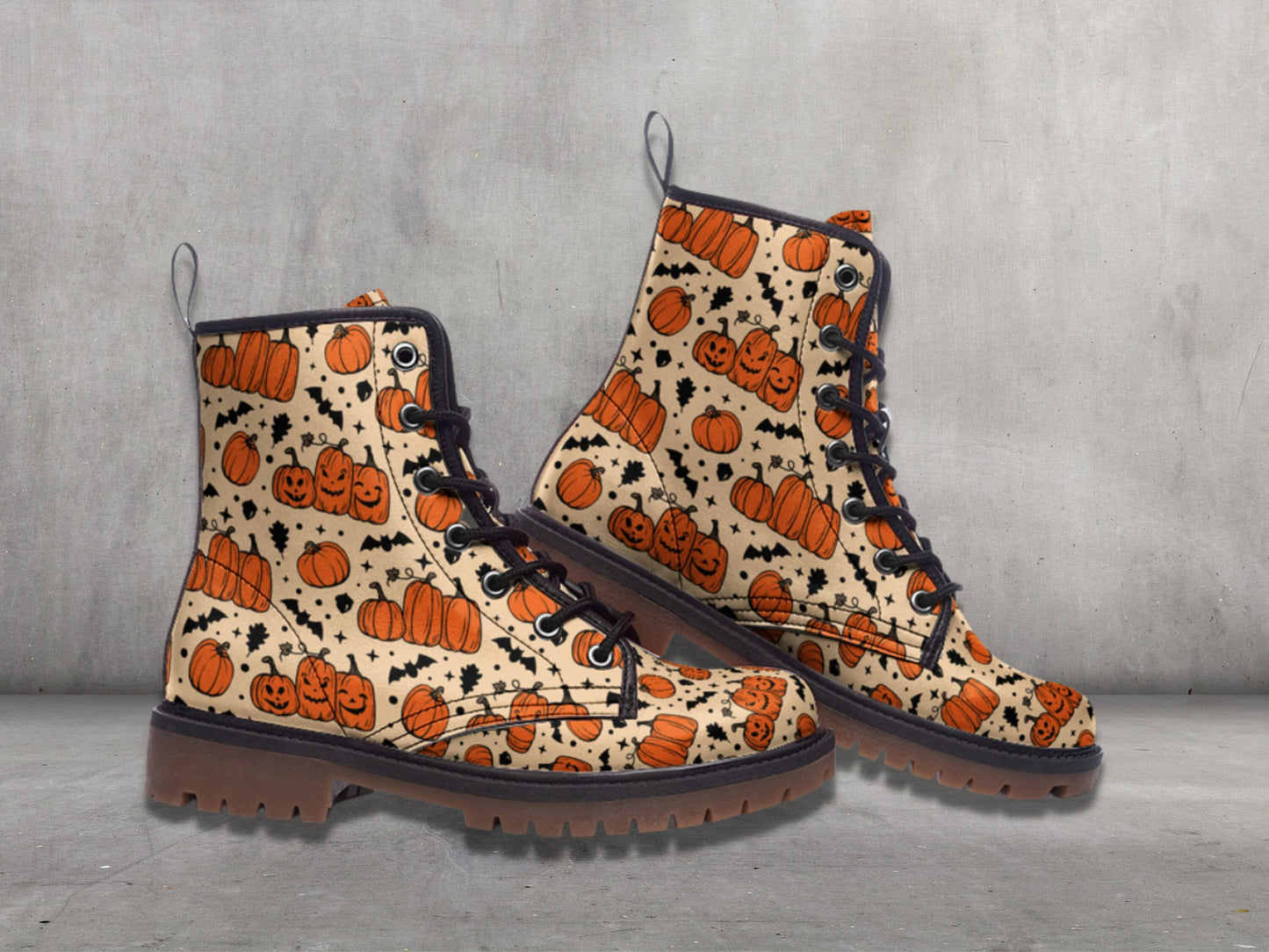 Beige Pumpkins Combat Boots