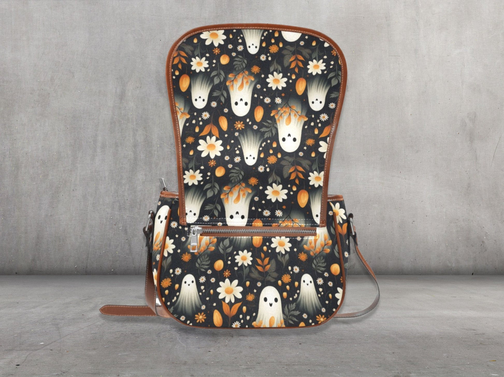 Halloween Purse Boho Bag Floral Ghosts Gift Cute Women Cross Body Purse Women Floral Makeup Bag Cottagecore Purse Wildflowers