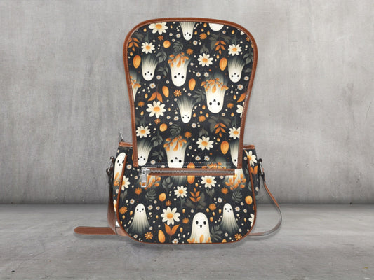 Halloween Purse Boho Bag Floral Ghosts Gift Cute Women Cross Body Purse Women Floral Makeup Bag Cottagecore Purse Wildflowers