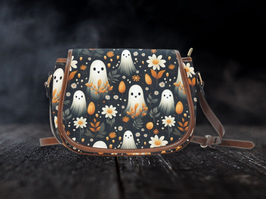 Halloween Purse Boho Bag Floral Ghosts Gift Cute Women Cross Body Purse Women Floral Makeup Bag Cottagecore Purse Wildflowers