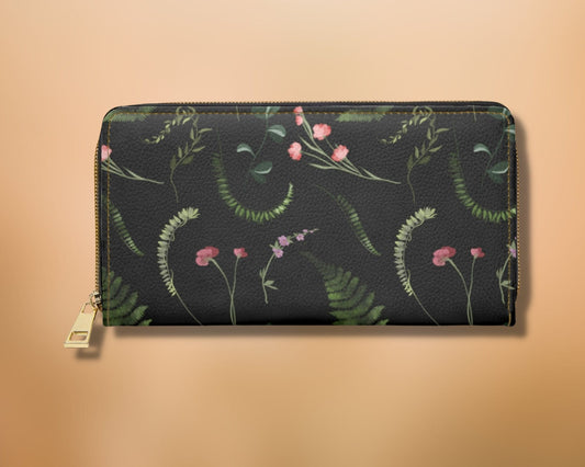 Floral Fern Wallet Cottagecore Dark Academia Whimsical Wallet Gothic Vegan Leather Wallet Dark Botanical Print Wallet Cute Slim Goblincore