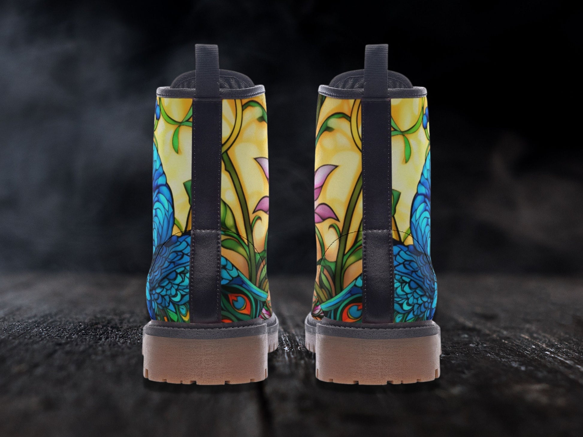 Peacock Feathers Combat Boots