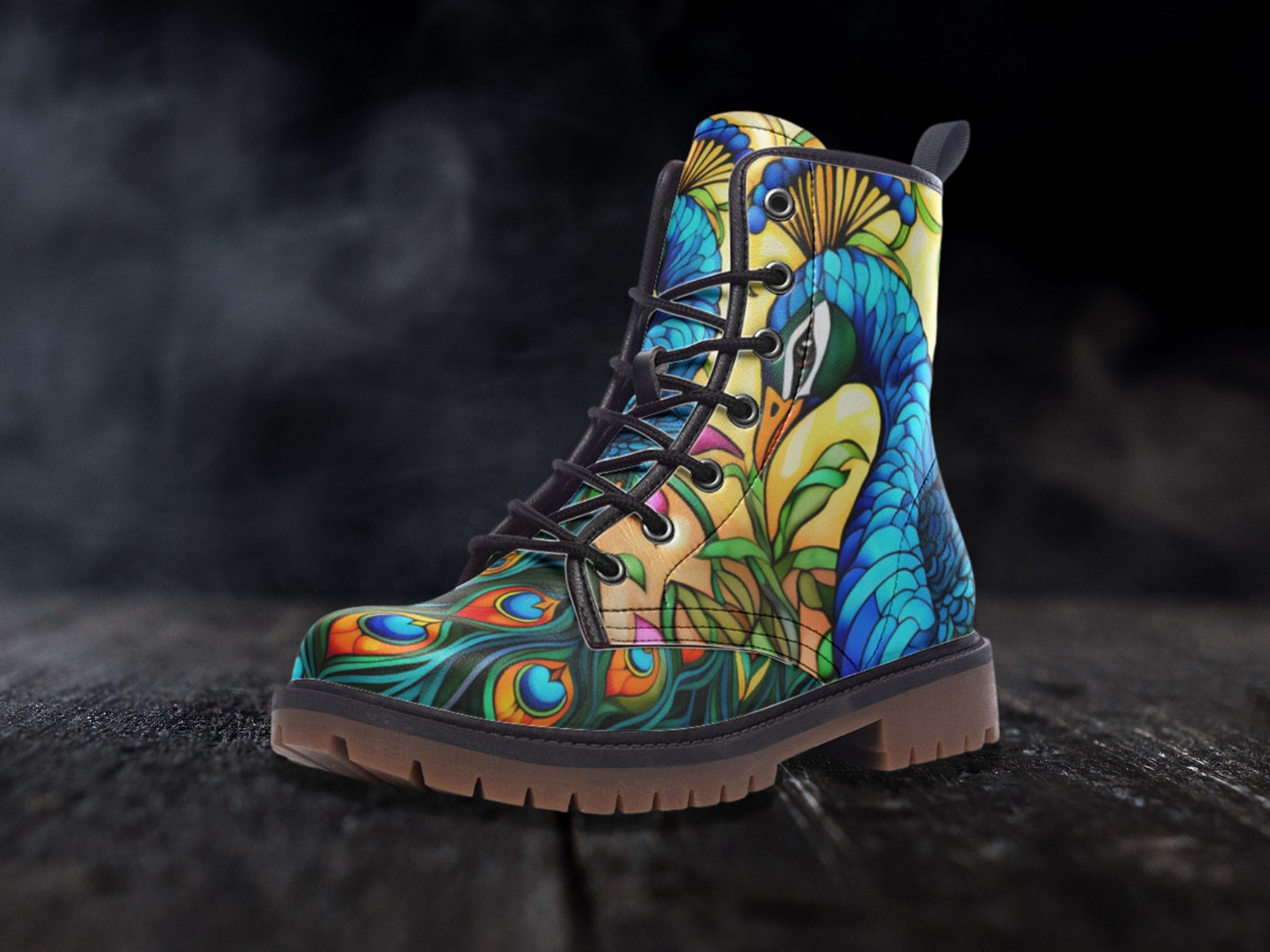 Peacock Feathers Combat Boots