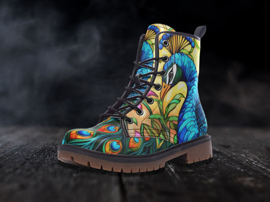 Peacock Feathers Combat Boots