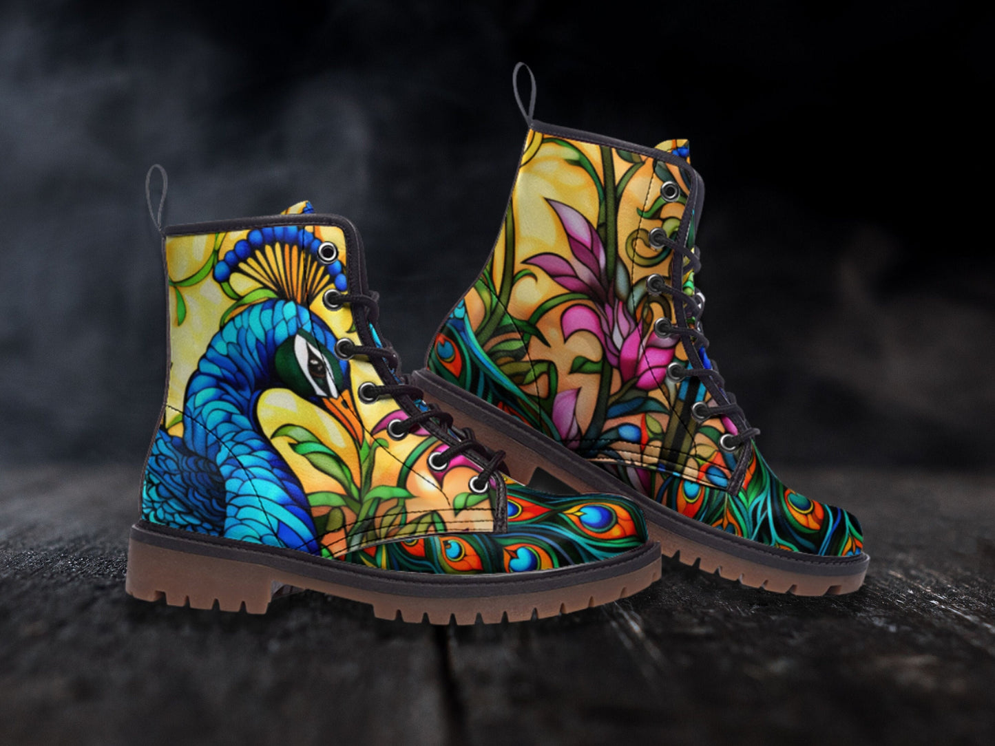Peacock Feathers Combat Boots