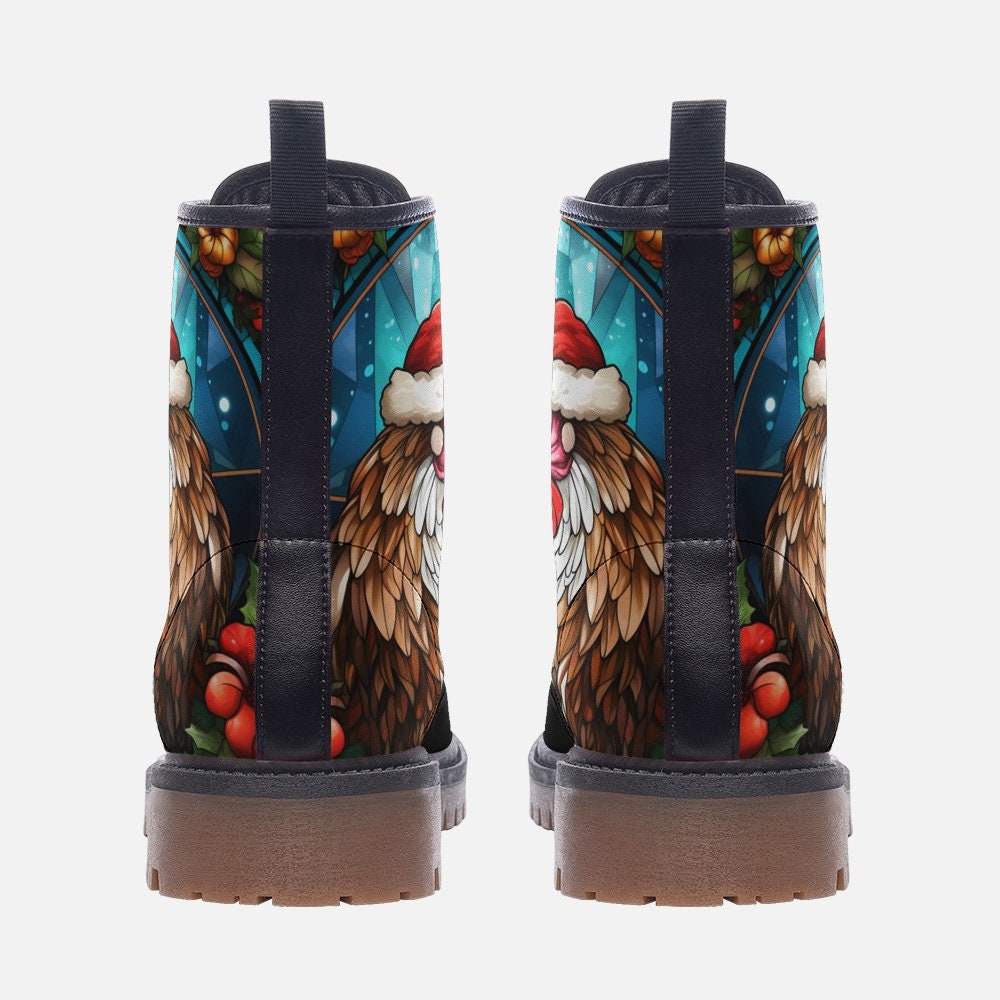 Stained Glass Santa Chicken Combat Boots