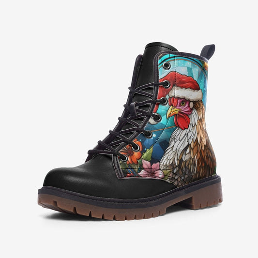 Stained Glass Santa Chicken Combat Boots