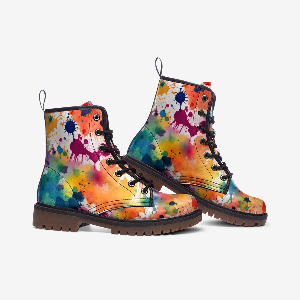 Rainbow Paint Splatter Combat Boots