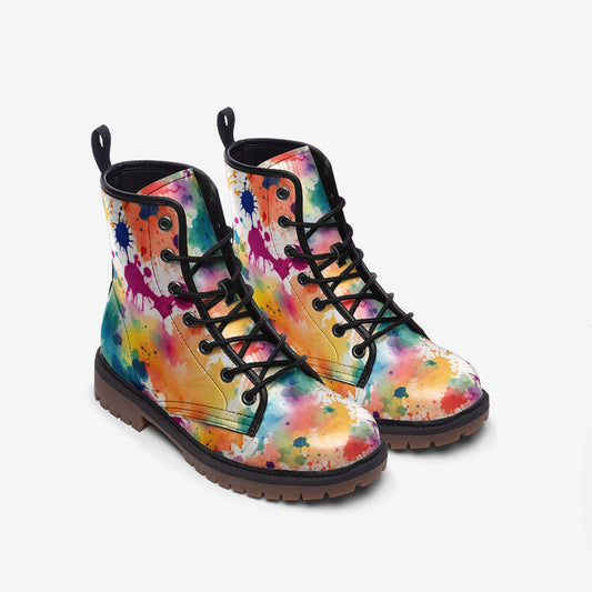 Rainbow Paint Splatter Combat Boots