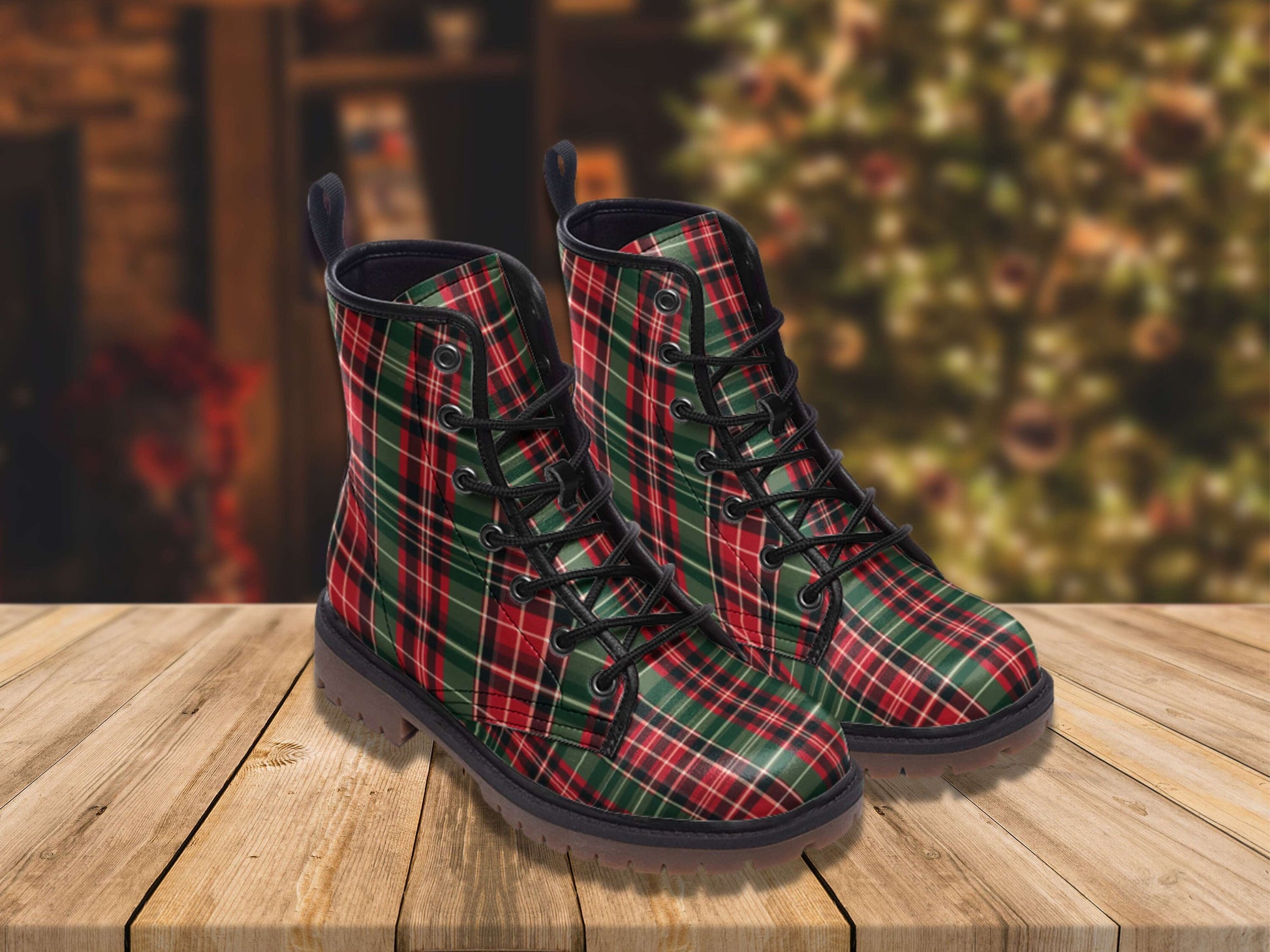 Christmas Tartan Plaid Combat Boots