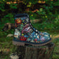 Combat Boots Stained Glass Floral Boots Goth Shoes Mens Leather Boots Witch Shoes Gift for Flower Lover Women's Platform Cottagecore