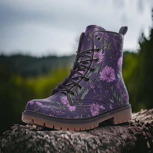 Purple Floral Combat Boots