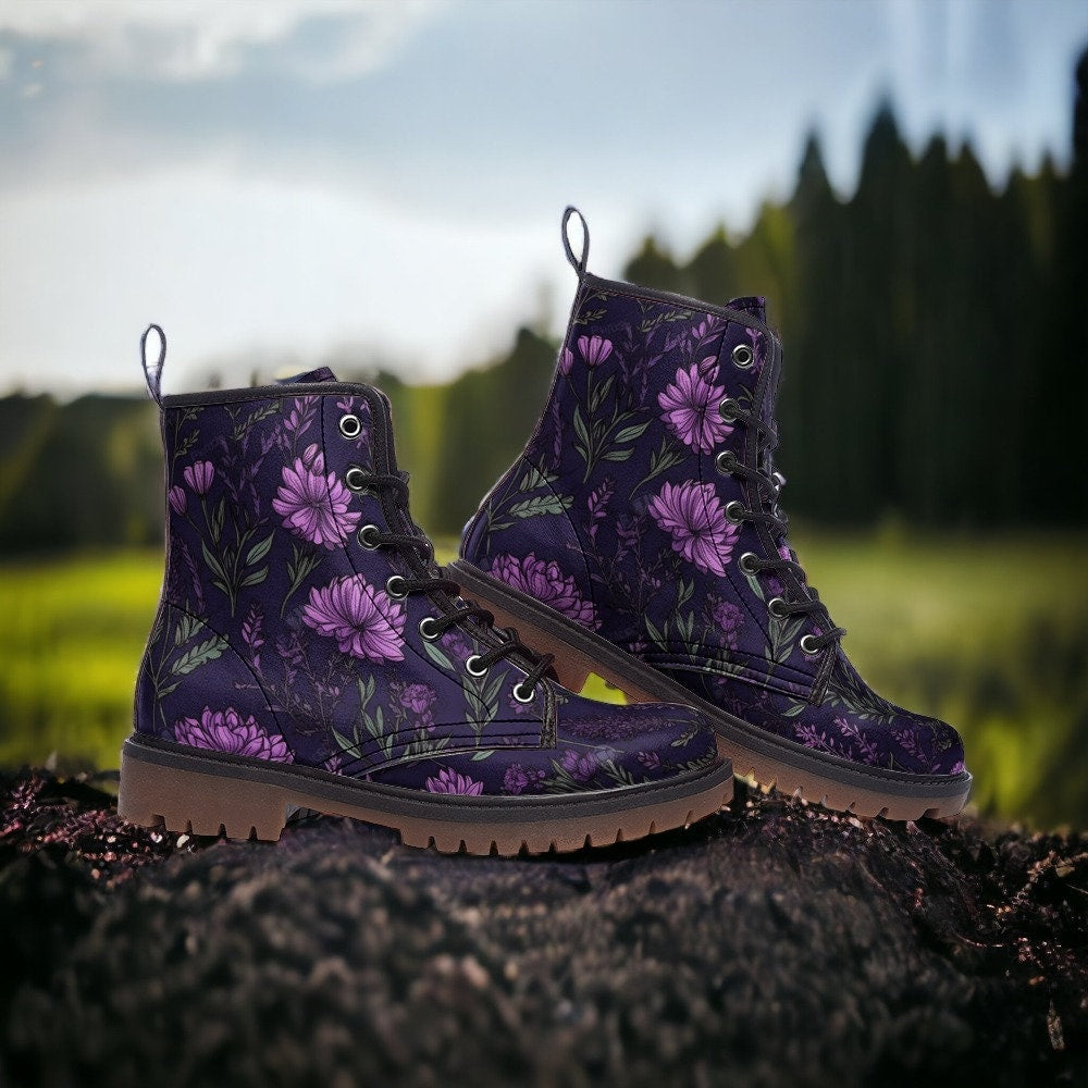 Purple Floral Combat Boots