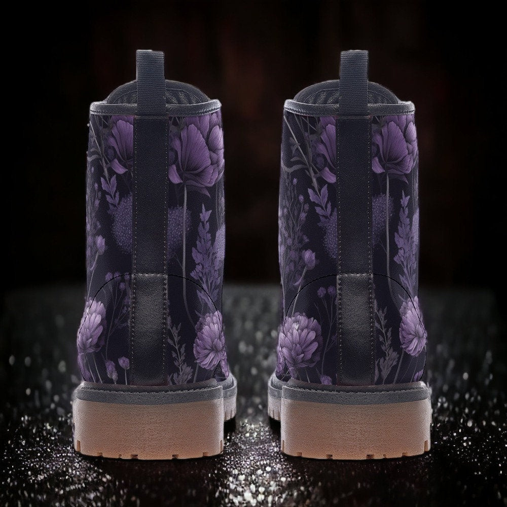 Purple Flowers Combat Boots