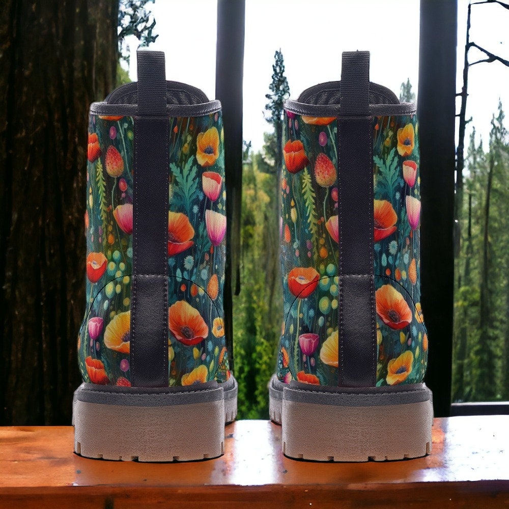 Bright Poppies Combat Boots