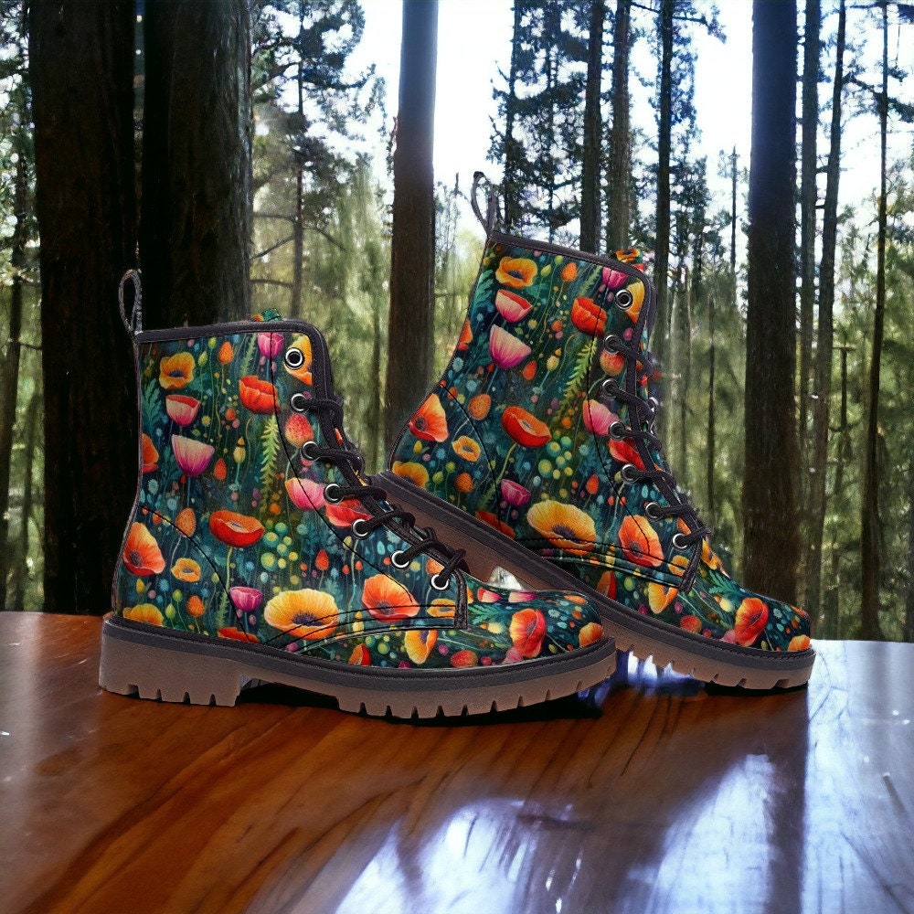 Bright Poppies Combat Boots
