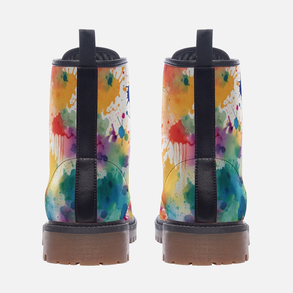 Rainbow Paint Splatter Combat Boots