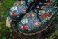 Combat Boots Stained Glass Floral Boots Goth Shoes Mens Leather Boots Witch Shoes Gift for Flower Lover Women's Platform Cottagecore