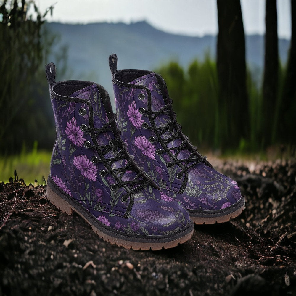 Purple Floral Combat Boots