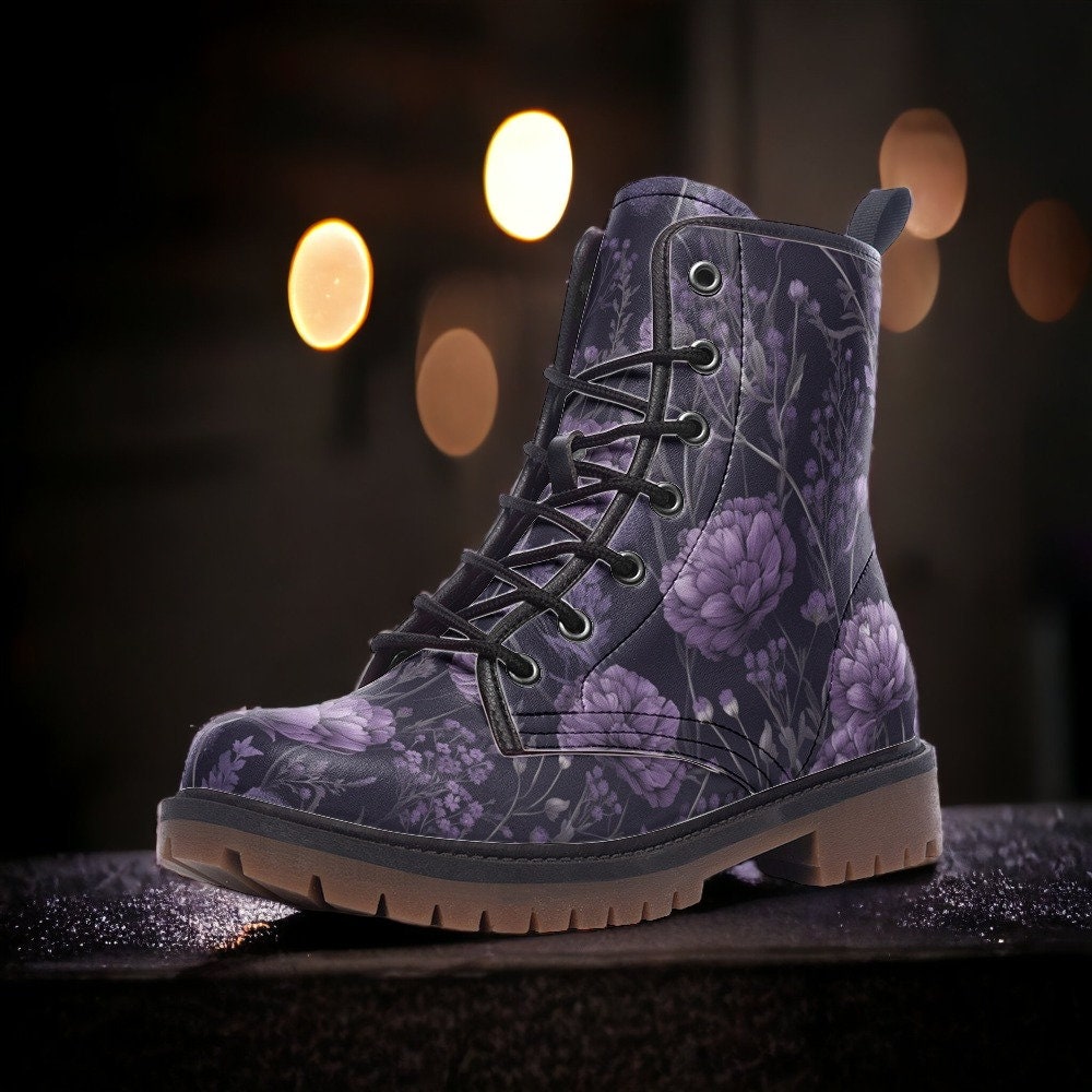 Purple Flowers Combat Boots