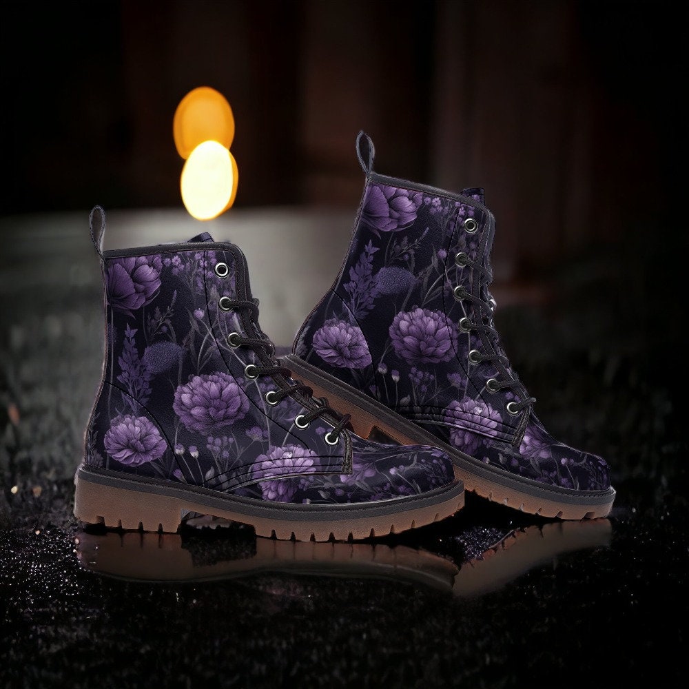 Purple Flowers Combat Boots