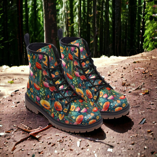 Bright Poppies Combat Boots