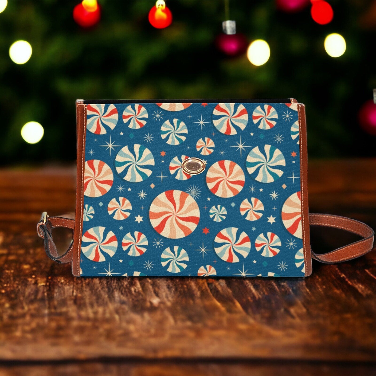 Canvas Crossbody Bag Mens Vintage Christmas Trees Purse Dark Academia Soft Leather Crossbody Bag Holiday Outfit Accessory