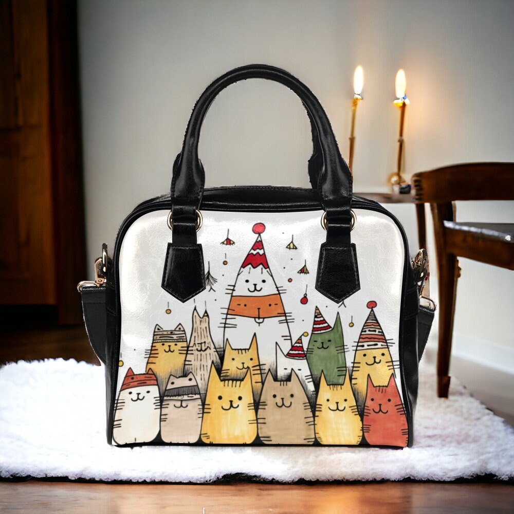 Cat Bag, Novelty Purse, Christmas Tree Bag, Vegan Leather Purse, Vintage Christmas Decorations, 1950s, Vintage Style Christmas, Cat Gifts