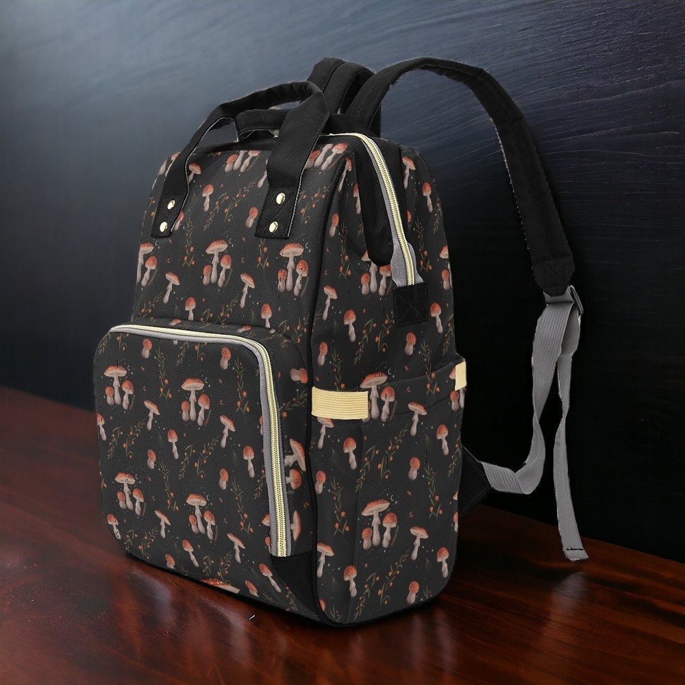 Mushrooms Canvas Backpack, Fairy Grunge, Baby Backpack, Gothic Diaper Bag, Baby Diaper Bag, Aesthetic Backpack, Laptop Backpack, Men's