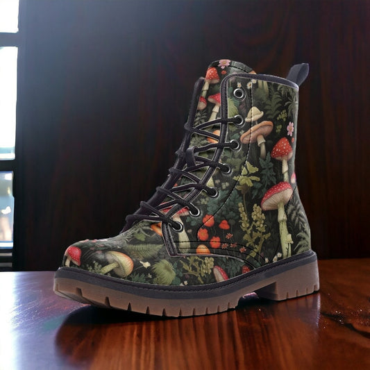 Combat Boots, Mens Leather Boots, Witch Shoes, Gift for Mushroom Lover, Women's Platform, Cottagecore Dark Academia, Enchanted Forest