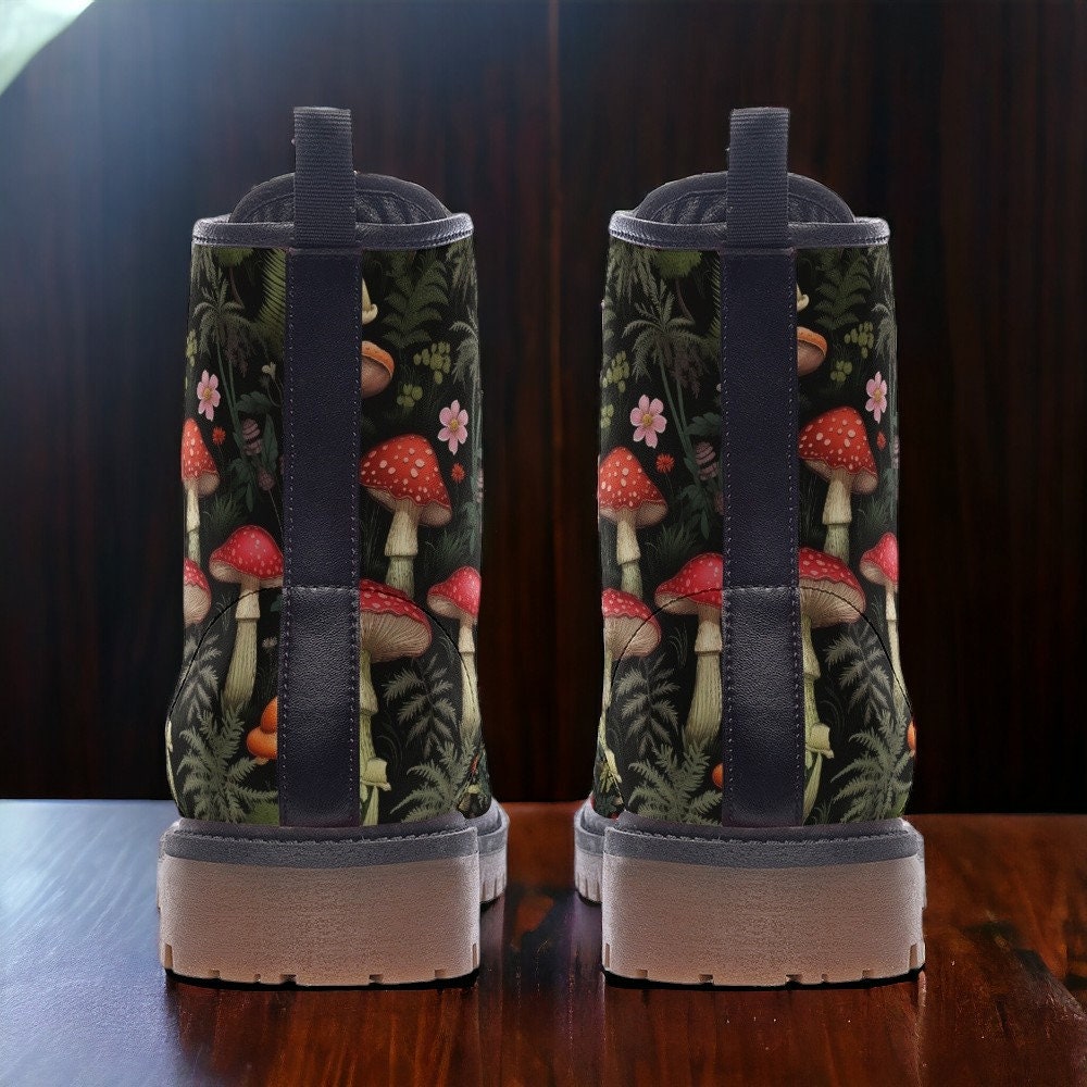 Combat Boots, Mens Leather Boots, Witch Shoes, Gift for Mushroom Lover, Women's Platform, Cottagecore Dark Academia, Enchanted Forest