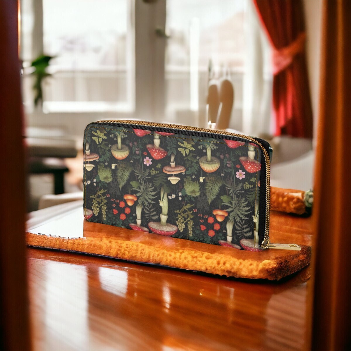 Vintage Mushroom Wallet, Zip Travel Wallet, Cottagecore Purse, Magic Mushrooms Goth Bag, Witchy Wallet, Forager Mushroom Lovers Gift, Vegan