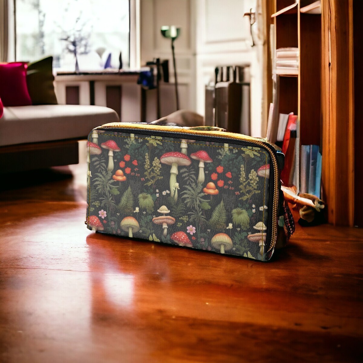 Vintage Mushroom Wallet, Zip Travel Wallet, Cottagecore Purse, Magic Mushrooms Goth Bag, Witchy Wallet, Forager Mushroom Lovers Gift, Vegan