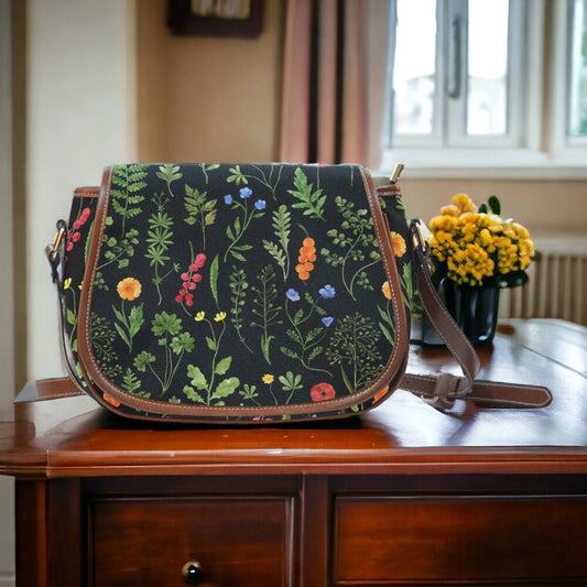 Dark Wildflowers Saddle Bag
