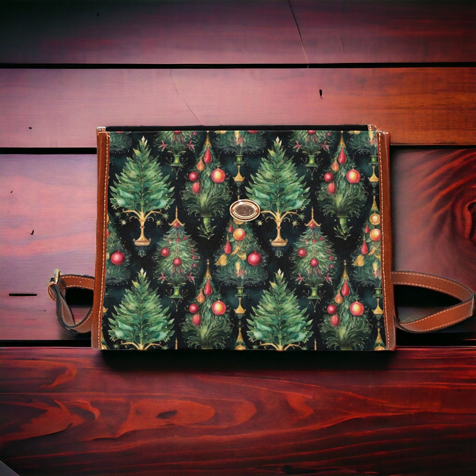 Canvas Crossbody Bag Mens Vintage Christmas Trees Purse Dark Academia Soft Leather Crossbody Bag Holiday Outfit Accessory