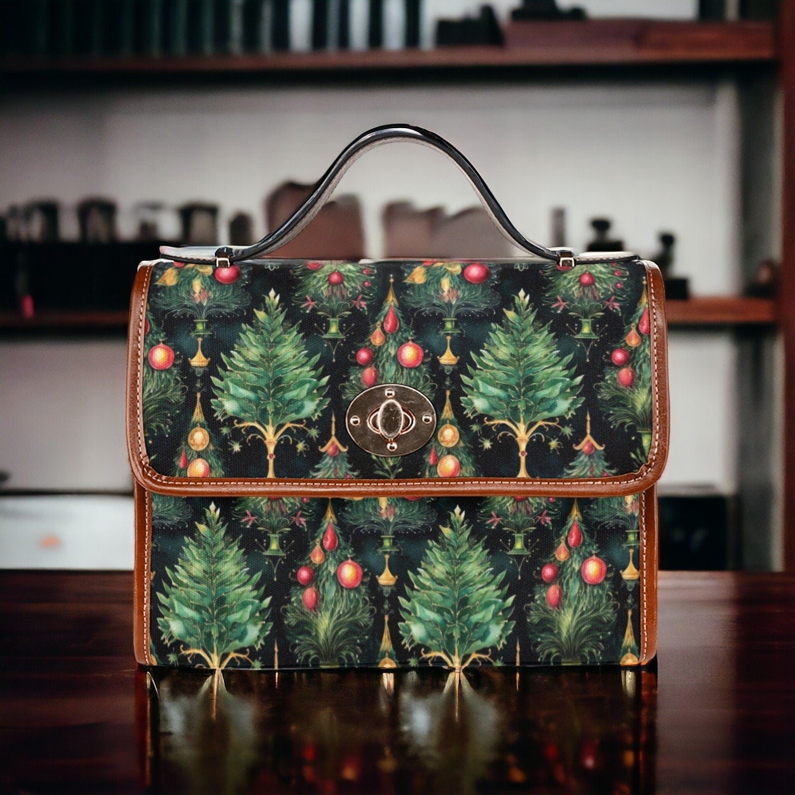Canvas Crossbody Bag Mens Vintage Christmas Trees Purse Dark Academia Soft Leather Crossbody Bag Holiday Outfit Accessory